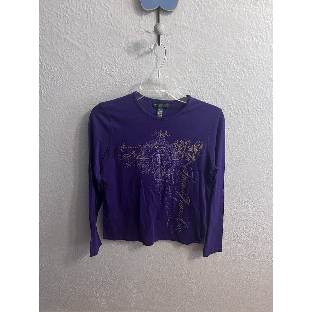 Lauren Jeans Company Woman‎ Purple Shirt Size SP Long Sleeve Printed